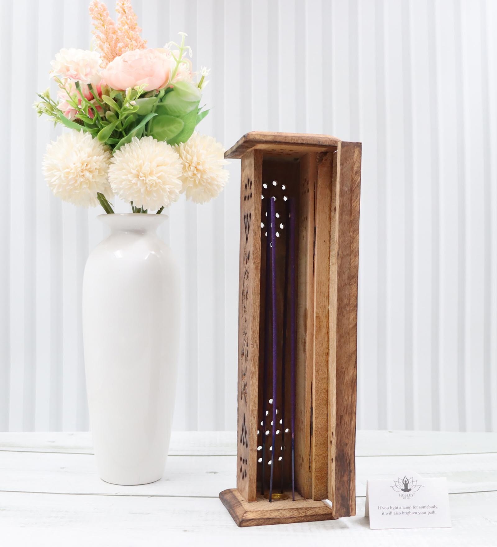 Tower Large Brown Solid Wood Incense Holder With Free 20 Incense Sticks