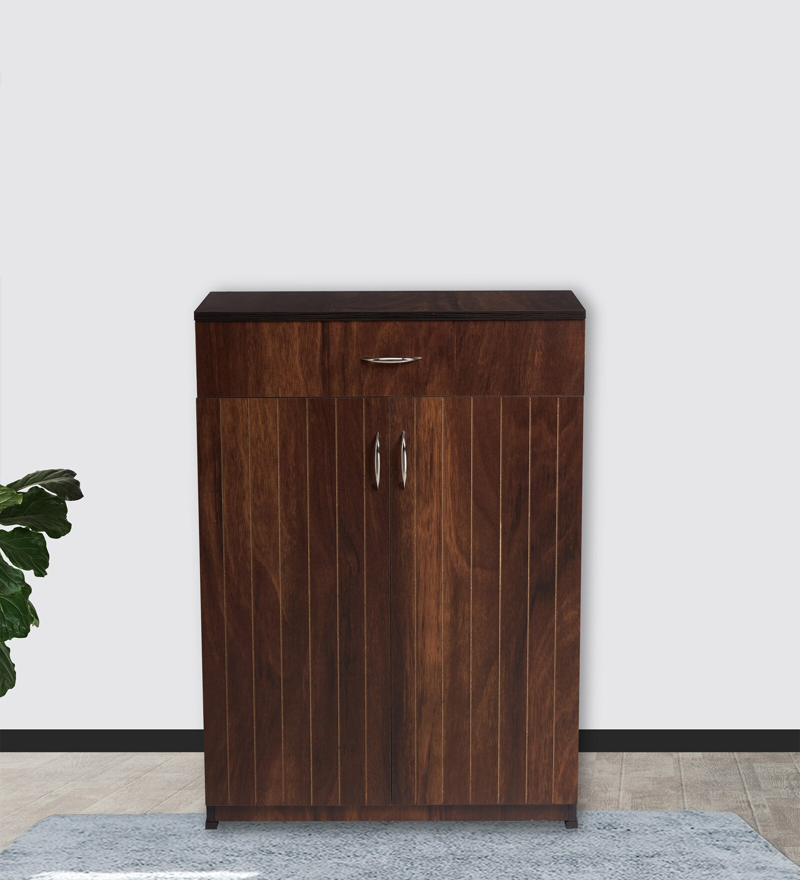 Tower Shoe Cabinet in Brown Teak Finish