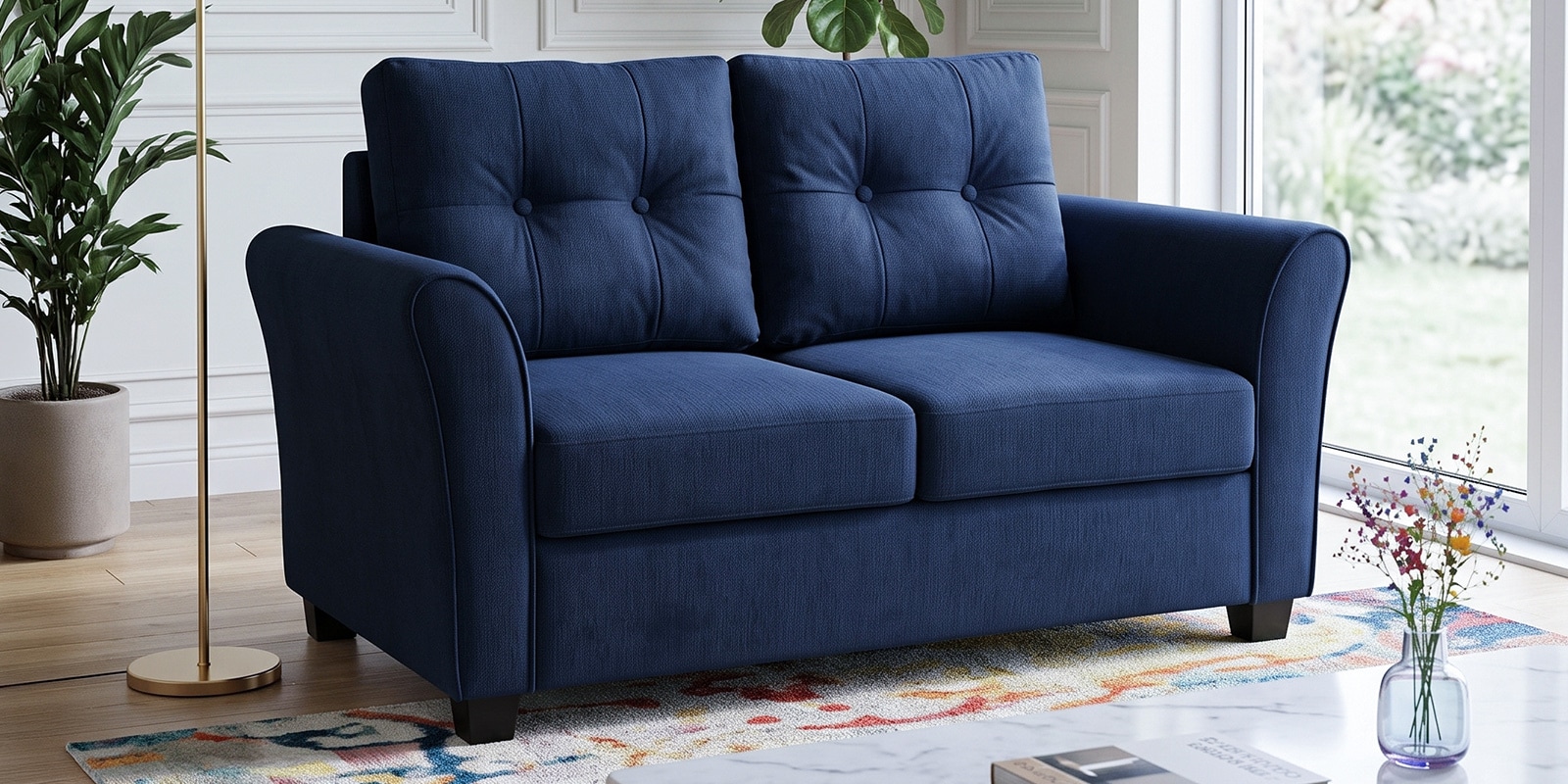 Tochi Fabric 2 Seater Sofa In Blue Colour