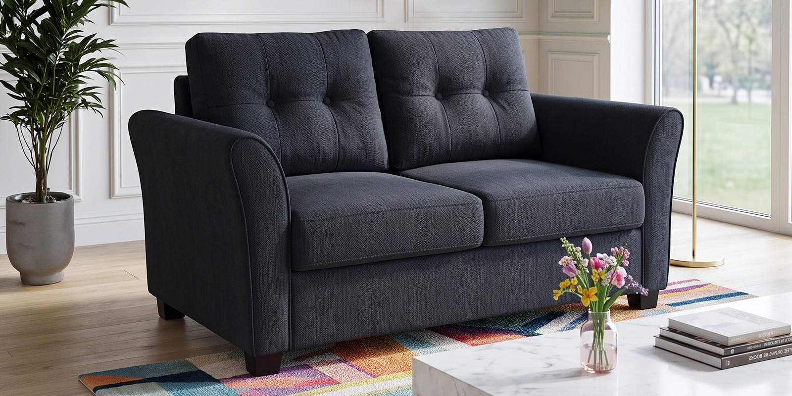 Tochi Fabric 2 Seater Sofa In Grey Colour
