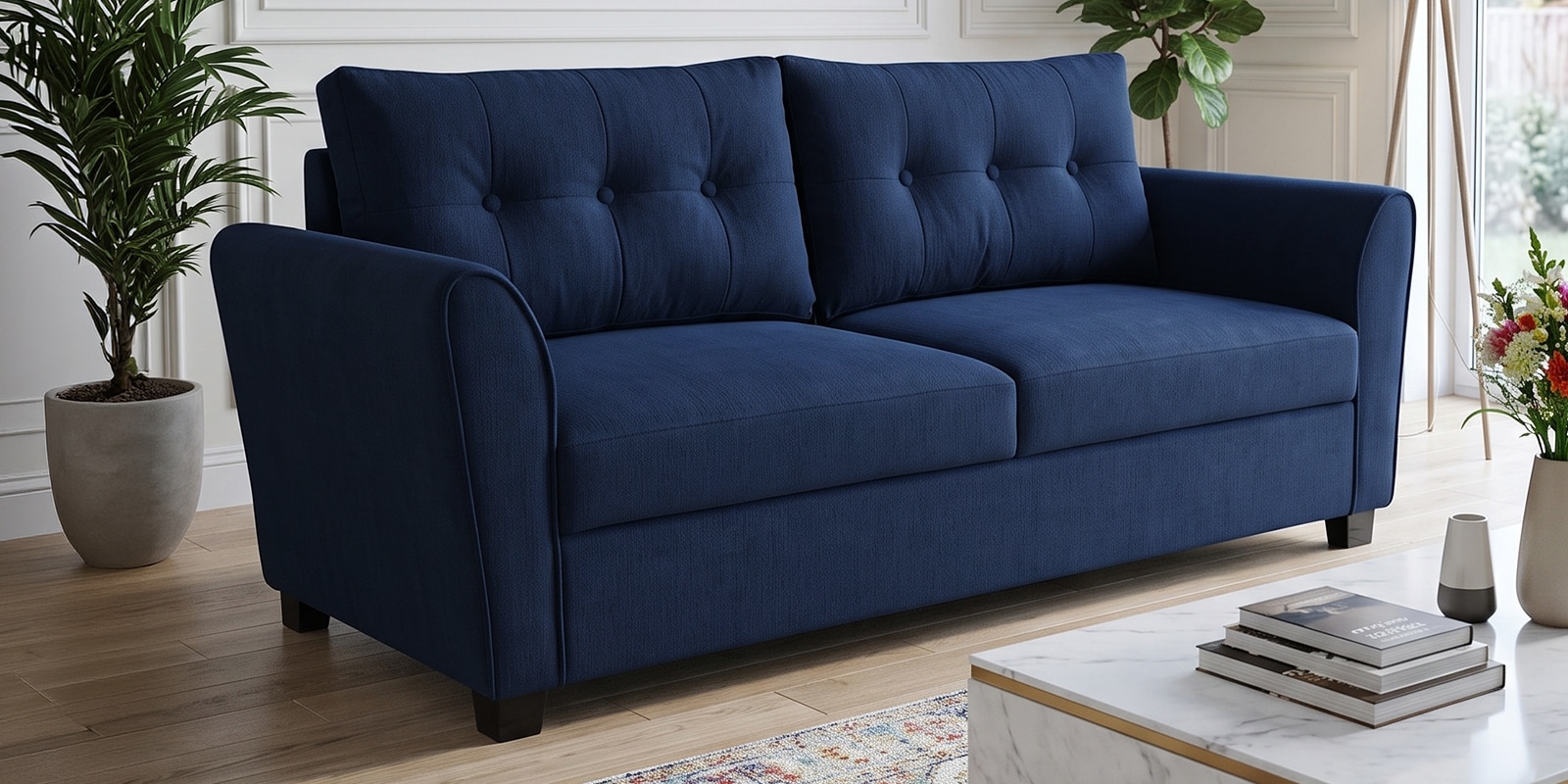 Tochi Fabric 3 Seater Sofa In Blue Colour