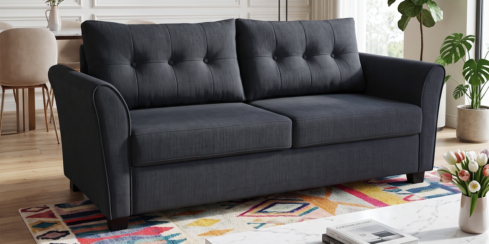 Tochi Fabric 3 Seater Sofa In Grey Colour