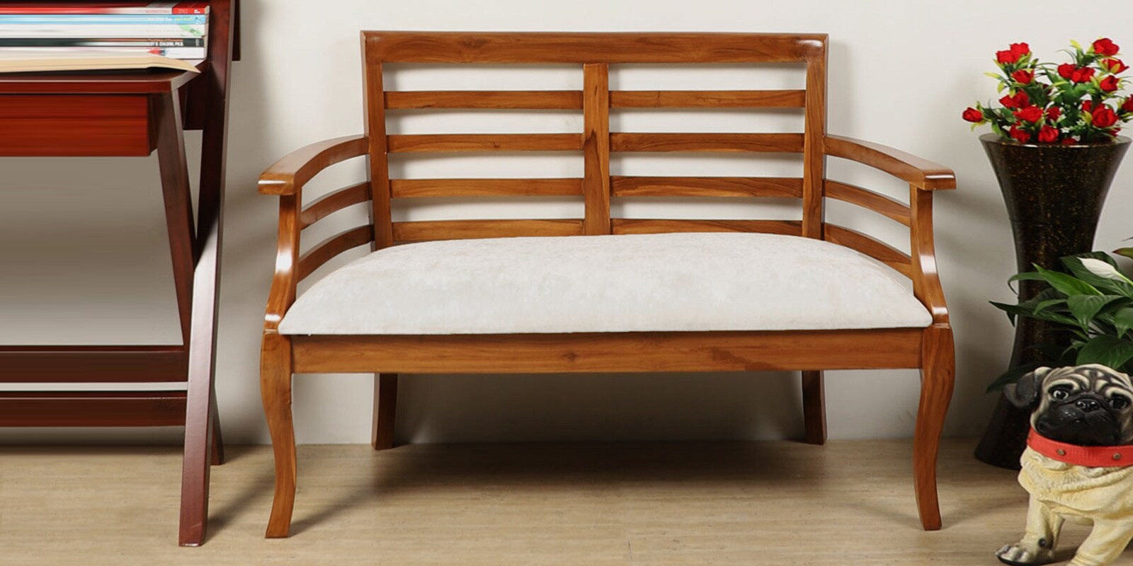 Toledo Solid Wood 2 Seater Sofa in Teak Finish