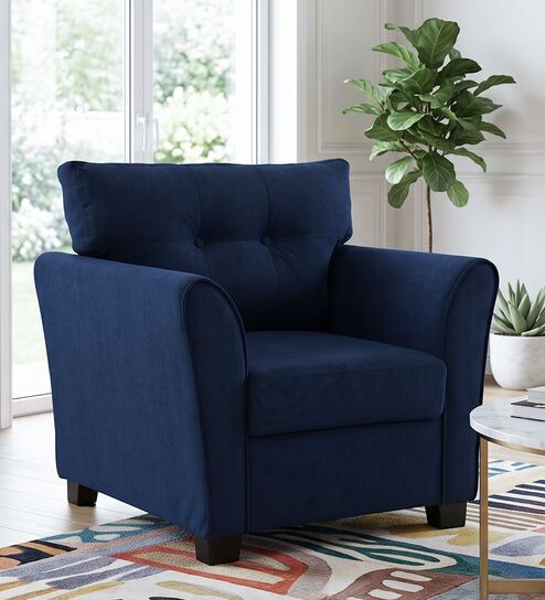 Tochi Fabric 1 Seater Sofa In Blue Colour