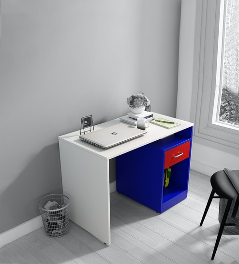 Toffy Kids Study Table in White & Blue Colour