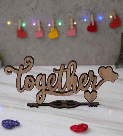 Together Brown Engineered Wood Puzzle Showpiece With Stand
