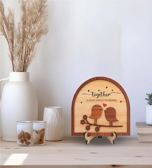 Together Love Birds Wooden Table Top Showpiece