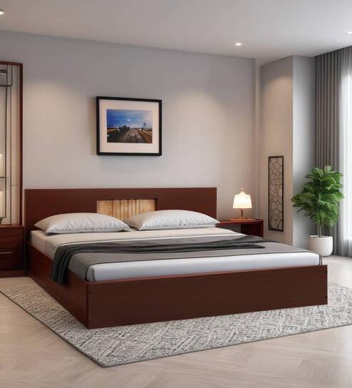 Tokyo Queen Size Bed In Sapele & Rustic Gold Colour