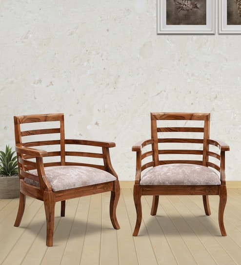 Toldeo Solid Wood Arm Chairs in Brown Colour (Set Of 2)