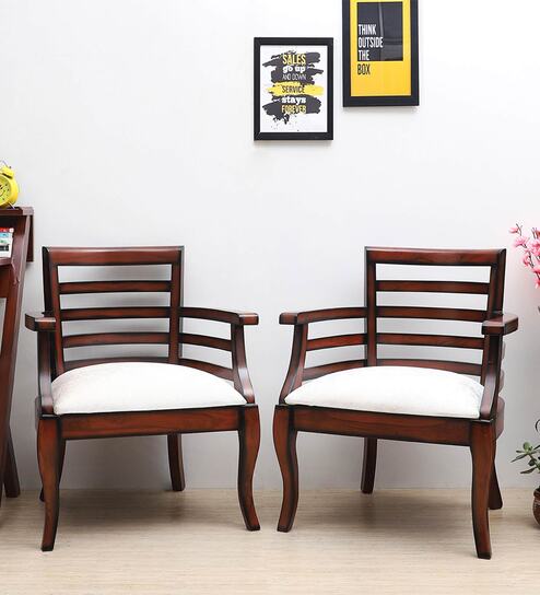 Toledo Solid Wood Arm Chairs in Brown Colour (Set Of 2)