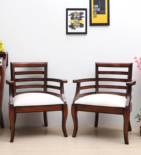 Toledo Solid Wood Arm Chairs in Brown Walnut Finish Set Of 2