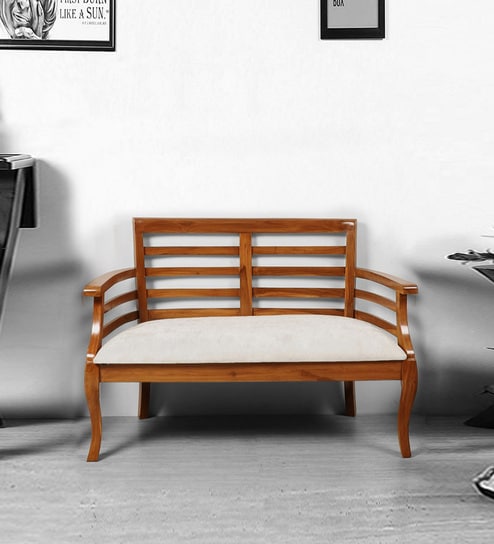 Toledo Solid Wood 2 Seater Sofa in Teak Finish