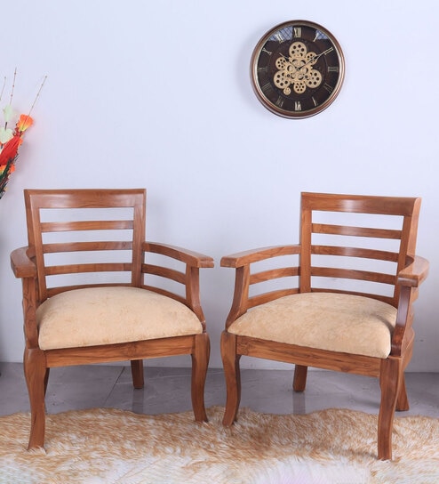 Toledo Teak Wood Arm Chair In Teak Colour (Set of 2)