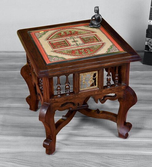 Toledo Teak Wood Bedside Table in Walnut Finish