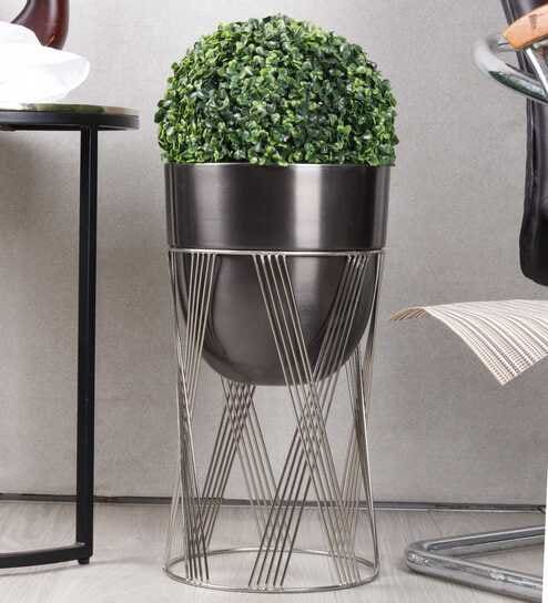 Topha Grey Metal Planter