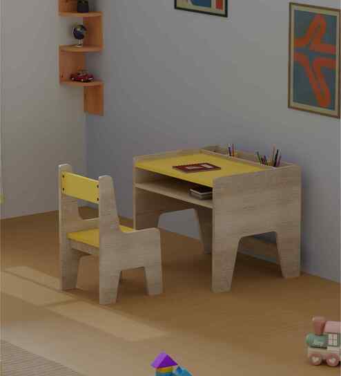Topolino Toddler Activity Table & Chair in Oak and Yellow Colour