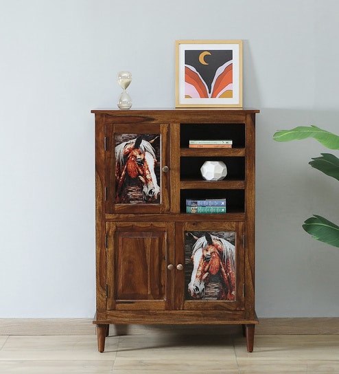 Toscano Sheesham Wood Tall Cabinet In Provincial Teak Finish