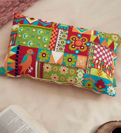 Green Abstract Cotton 11 x 19 Inches Cushion Cover