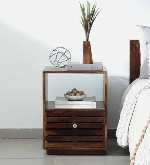 Toulouse Sheesham Wood Bedside Table In Scratch Resistant Provincial Teak Finish With Drawer