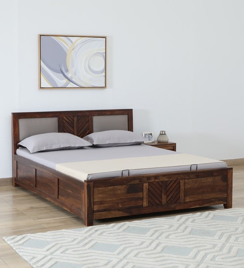 Tourconing Sheesham Wood King Size Bed In Provincial Teak Finish With Hydraulic Storage