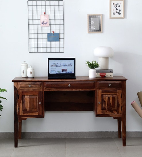 Calladrum Sheesham Wood Writing Table In Rustic Teak Finish