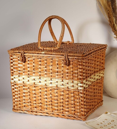 (1Pc) Brown Wicker Handmade Storage Basket & Wardrobe Organiser