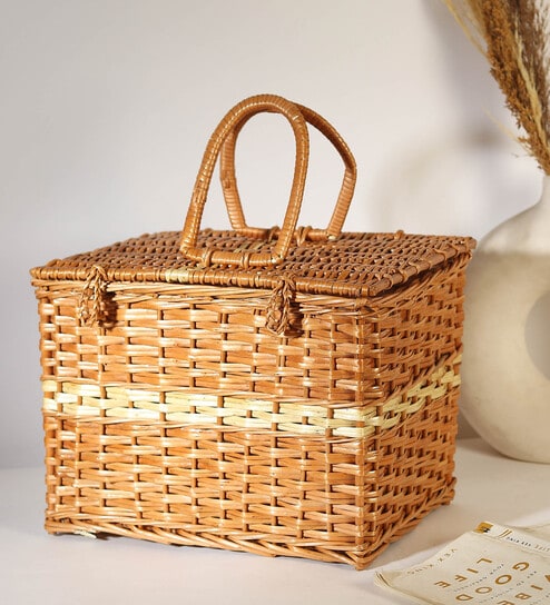 (1Pc) Brown Wicker Handmade Storage Basket & Wardrobe Organiser