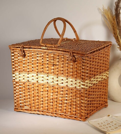 (1Pc) Brown Wicker Handmade Storage Basket & Wardrobe Organiser