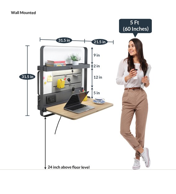 Buy Tokyo Foldable Wall Mounted Study Table with Display Board in Grey
