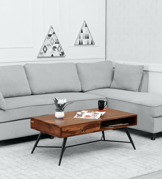 Buy Torino Solid Wood Coffee Table In Rustic Teak Finish Bohemiana By Pepperfry Online Industrial Rectangular Coffee Tables Tables Furniture Pepperfry Product