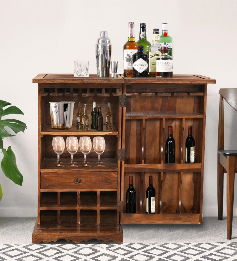 Buy Toby Solid Wood Bar Cabinet In Honey Finish By Trendsbee Online ...