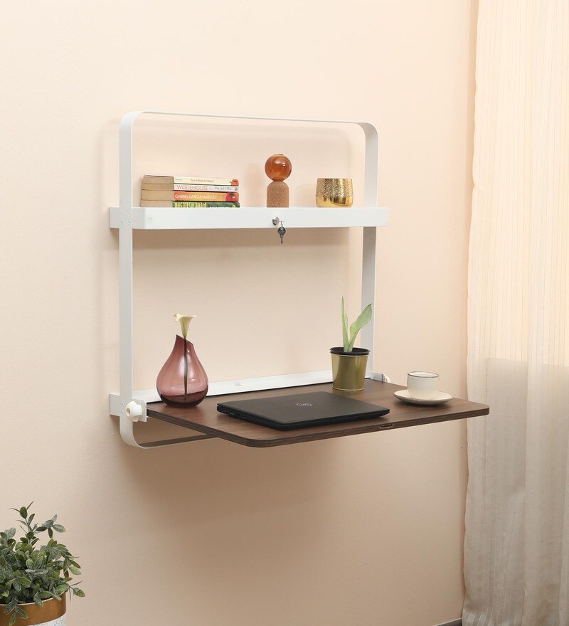 Buy Tokyo Eco Foldable Wall Mounted Study table in White & Dark Oak