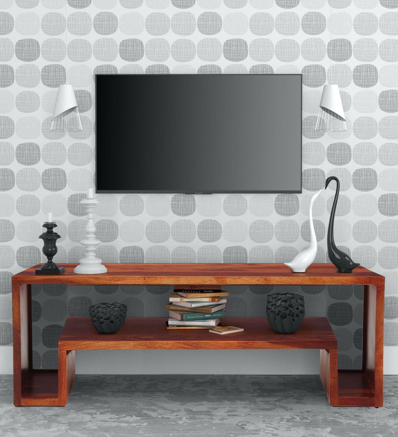 Buy Tomah Solid Wood TV Shelf In Honey Oak Finish By Woodsworth Online