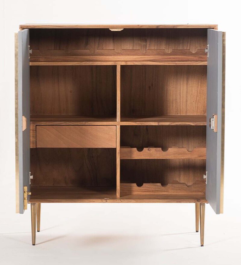 Buy Toshi Solid Wood Bar Cabinet in Natural Finish Online - Bar ...