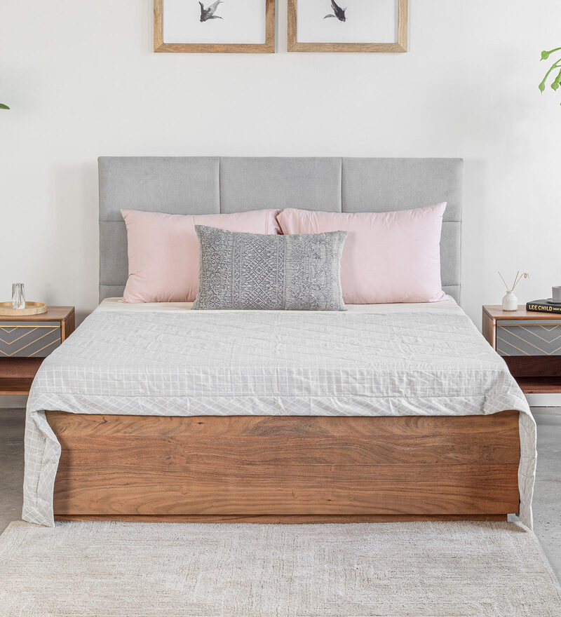 Buy Toshi King Size Bed With Hydraulic Storage In Natural Finish By