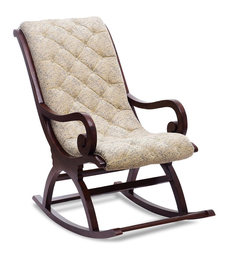 Buy Touffy Rocking Chair in Mahogany Beige Colour by DZYN Furnitures
