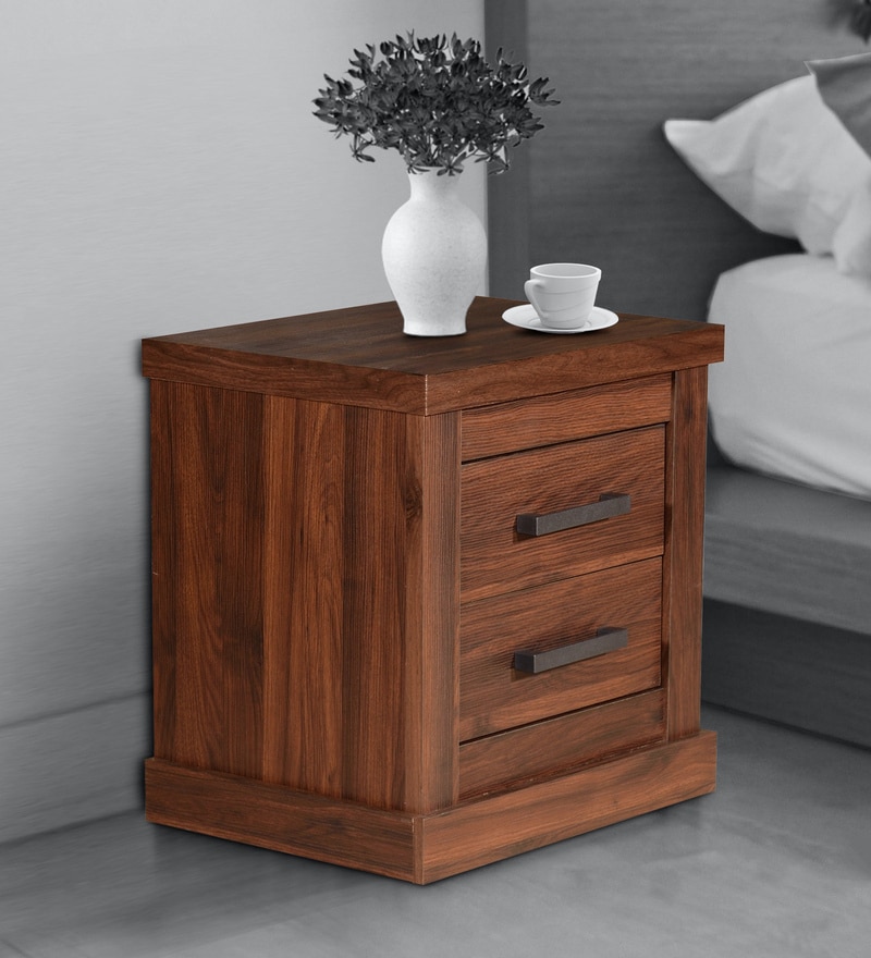 Buy Touma Bedside Table With Two Drawers In Walnut Finish By Mintwud Online Bedside Chests Tables Furniture Pepperfry Product