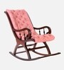 Touffy Fabric Upholstered Teak Wood Rocking Chair Brown In Burgundy Finish
