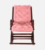 Touffy Fabric Upholstered Teak Wood Rocking Chair Brown In Burgundy Finish