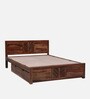 Tourconing Sheesham Wood King Size Bed In Rustic Teak Finish With Drawer Storage