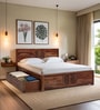 Tourconing Sheesham Wood King Size Bed In Rustic Teak Finish With Drawer Storage