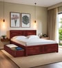 Tourconing Sheesham Wood Queen Size Bed In Honey Oak Finish With Drawer Storage