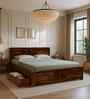 Tourconing Sheesham Wood Queen Size Bed In Provincial Teak Finish With Drawer Storage