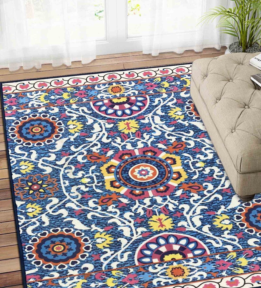 Buy Blue Persian Polyester 3 ft x 5 ft Machine Made Carpet at 51% OFF ...