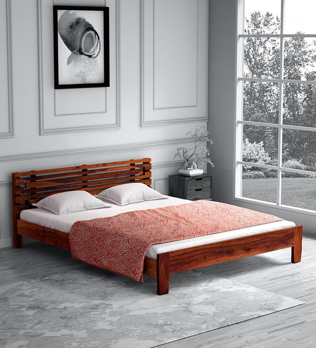 Buy Trego Solid Wood Queen Size Bed In Honey Oak Finish By Woodsworth