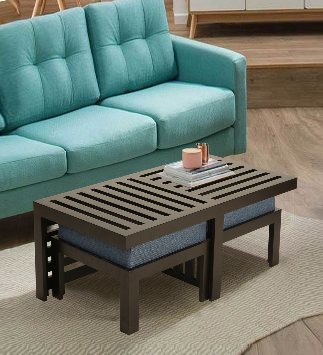 Coffee table best sale with two stools