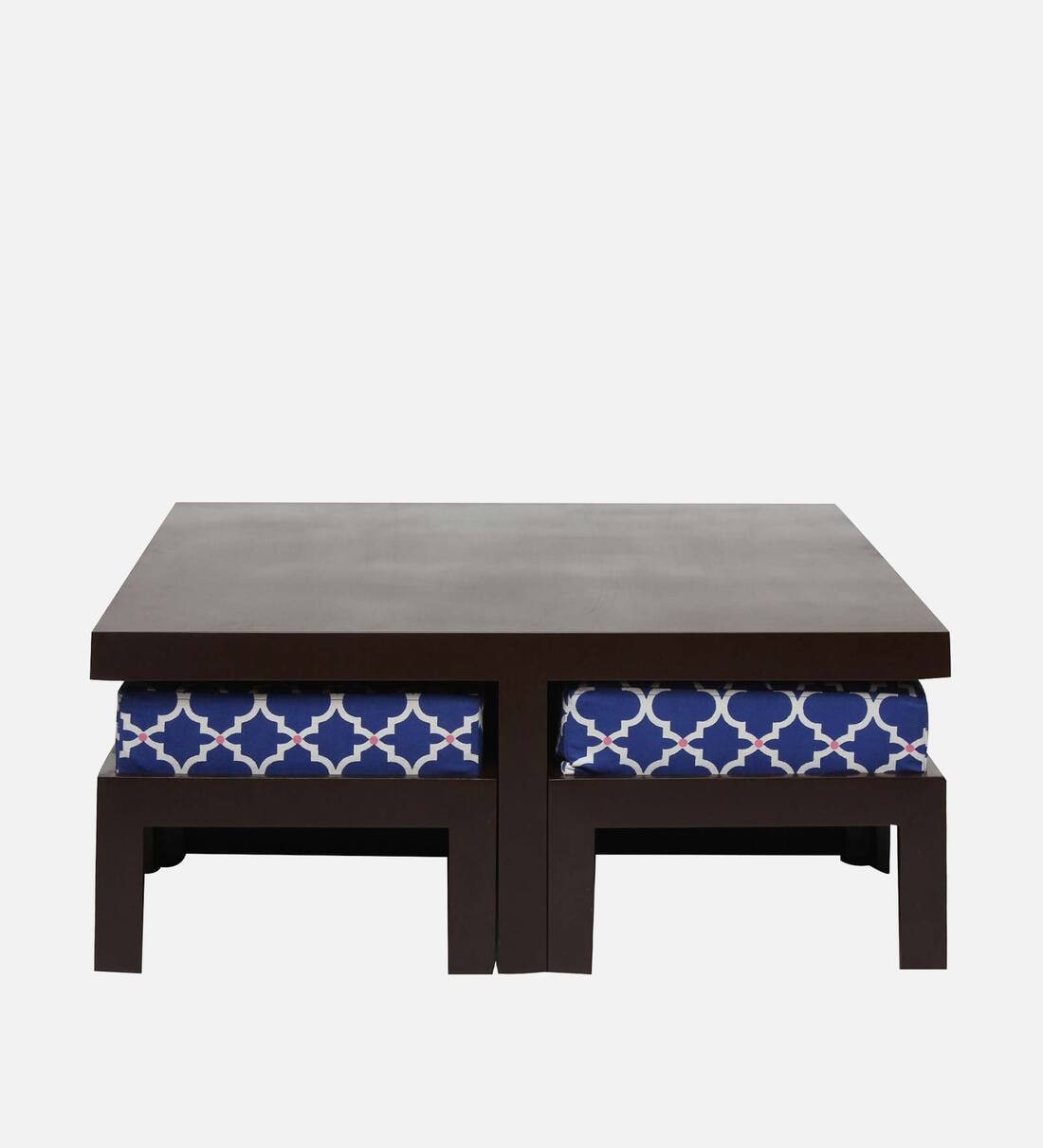 Buy Trendy Nesting Coffee Table Set in Indigo Finish with 4 Stools