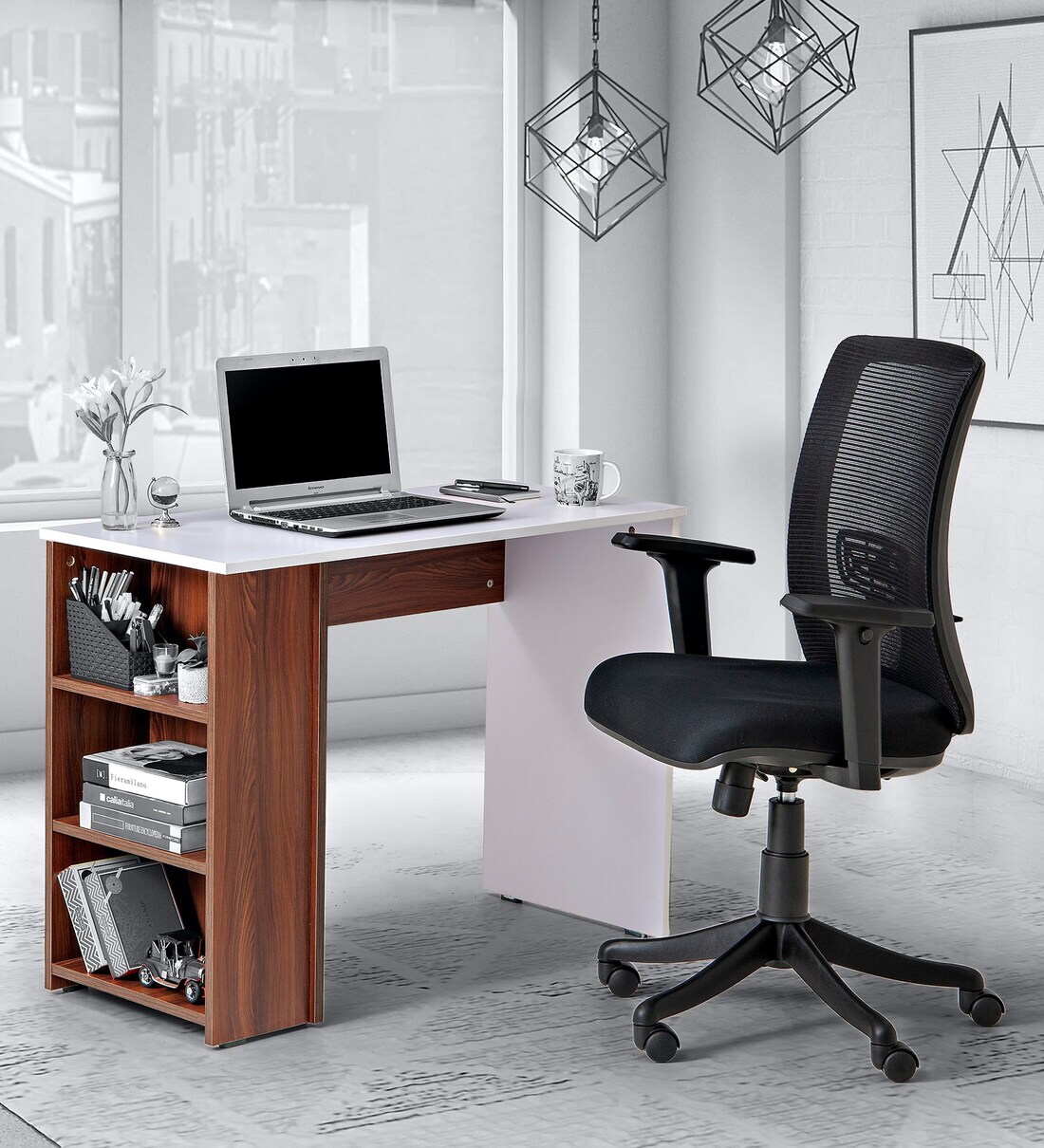 Buy Trent Writing Table in Brown & White Finish with Chair at 100 OFF