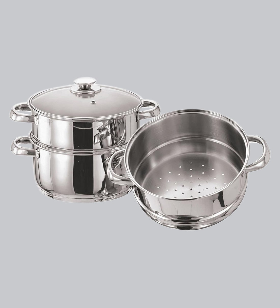 Buy Silver 3 Ltrs Tri Ply Induction Base Stainless Steel 2 Tier Steamer ...