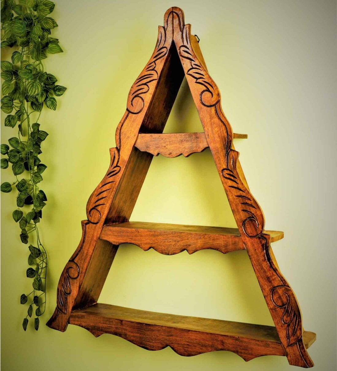 Buy Triangle Hand Carved Sheesham Wood Wall Shelve by Disoo Fashion